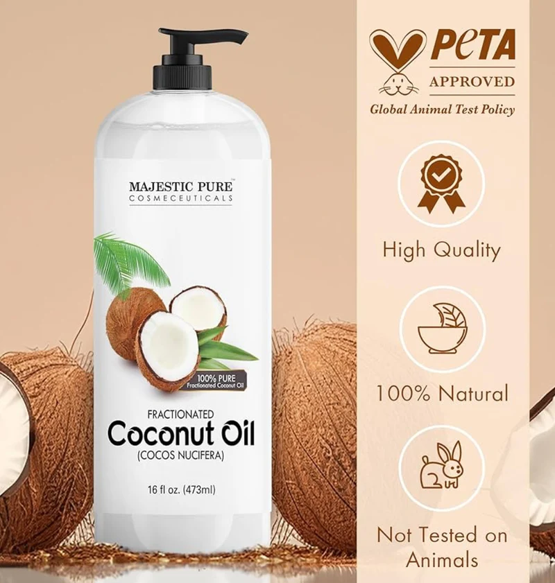 Pure Fractionated Coconut Oil – Lightweight Liquid Carrier Oil for Essential Oils, Massage, Skin, Hair & DIY Personal Care Applications -(16 Fl Oz)