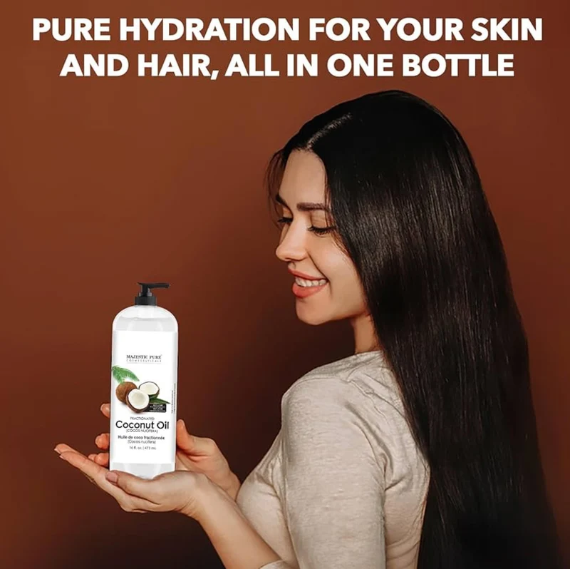 Pure Fractionated Coconut Oil – Lightweight Liquid Carrier Oil for Essential Oils, Massage, Skin, Hair & DIY Personal Care Applications -(16 Fl Oz)