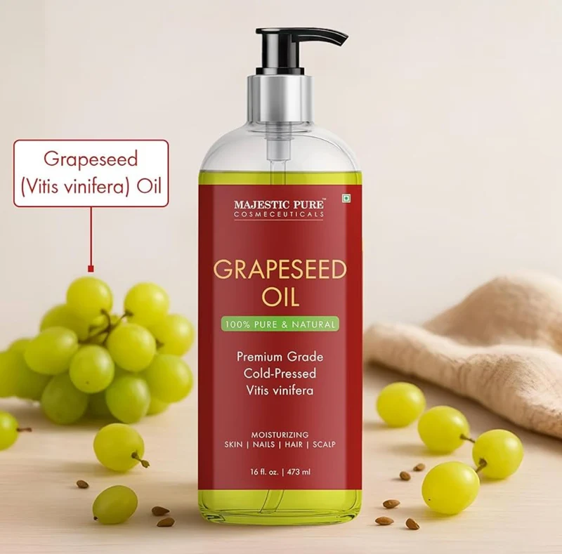 Pure Grapeseed Oil - 100% Pure & Natural - Premium Grade, Cold-Pressed, Hexane-Free Carrier Oil for Skin, Hair and Body - Moisturizing Skin - 16 Fl Oz