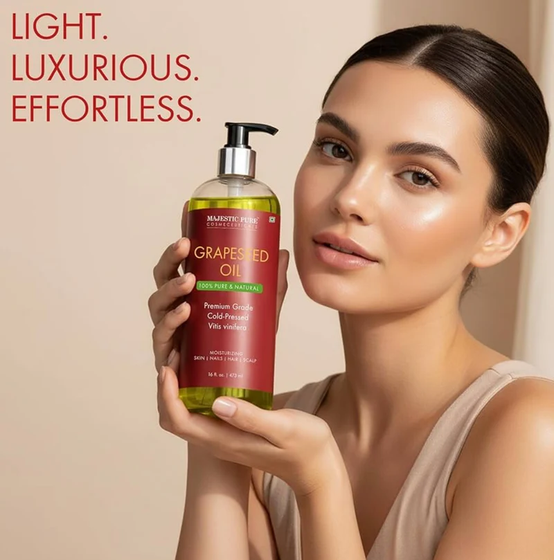 Pure Grapeseed Oil - 100% Pure & Natural - Premium Grade, Cold-Pressed, Hexane-Free Carrier Oil for Skin, Hair and Body - Moisturizing Skin - 16 Fl Oz