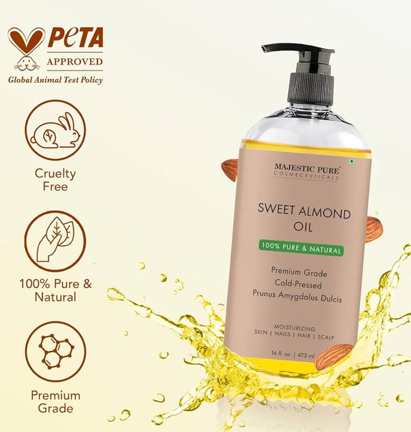PURE Sweet Almond Oil, Triple A Grade Quality, Pure and Natural Cold Pressed, (Packaging May Vary) - (16 fl. Oz)