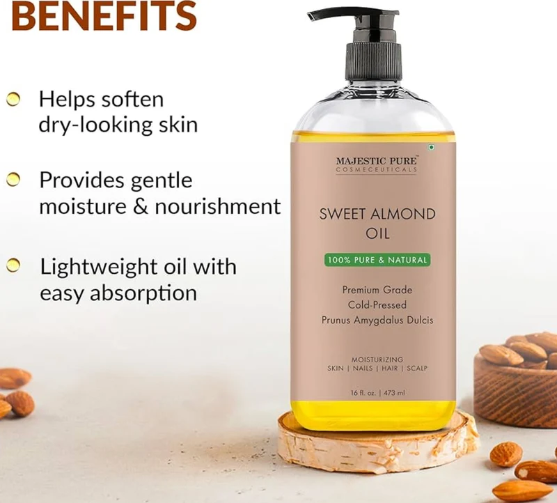 PURE Sweet Almond Oil, Triple A Grade Quality, Pure and Natural Cold Pressed, (Packaging May Vary) - (16 fl. Oz)