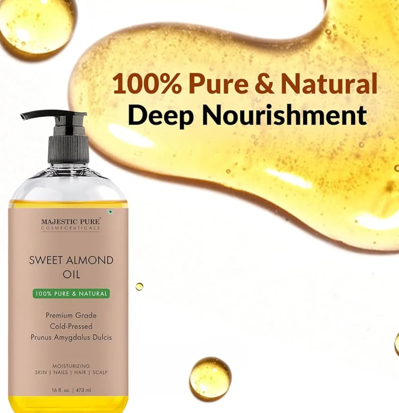 PURE Sweet Almond Oil, Triple A Grade Quality, Pure and Natural Cold Pressed, (Packaging May Vary) - (16 fl. Oz)