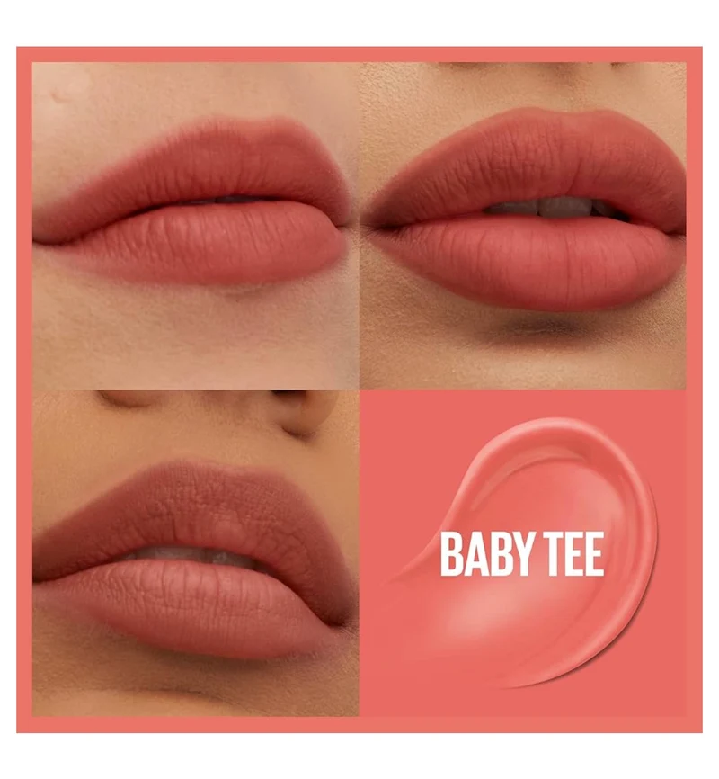 MAYBELLINE Super Stay Teddy Lip Tint, Long Lasting Matte Lipstick For Up To 12HR Wear - (Baby Tee) 1 ct