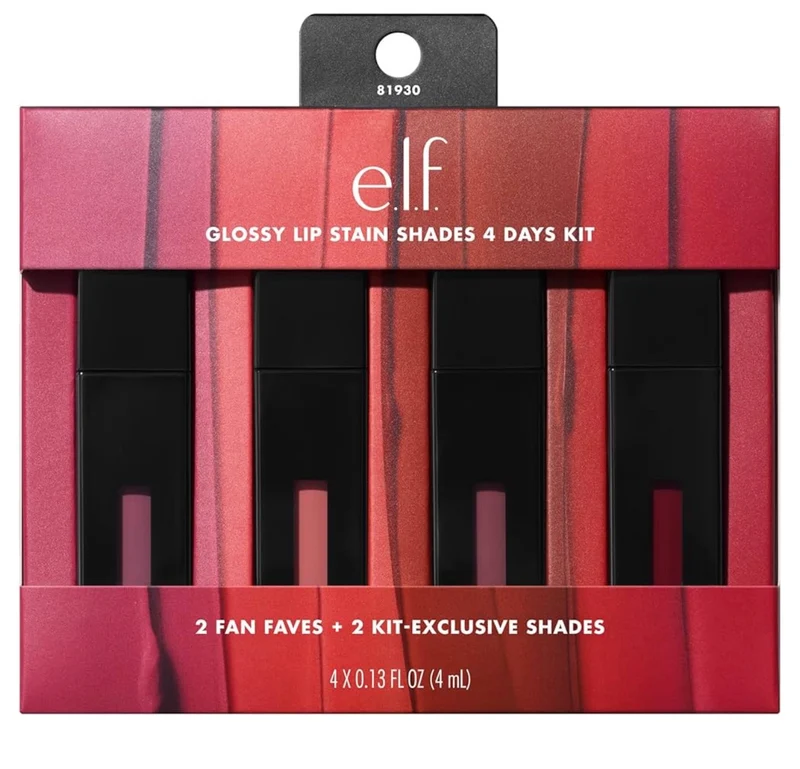 e.l.f. Glossy Lip Stain Shades 4 Days Kit, Long-Lasting Lip Stains For A Sheer Pop Of Color & Subtle Gloss Finish - Vegan & Cruelty-Free (4 Shades)