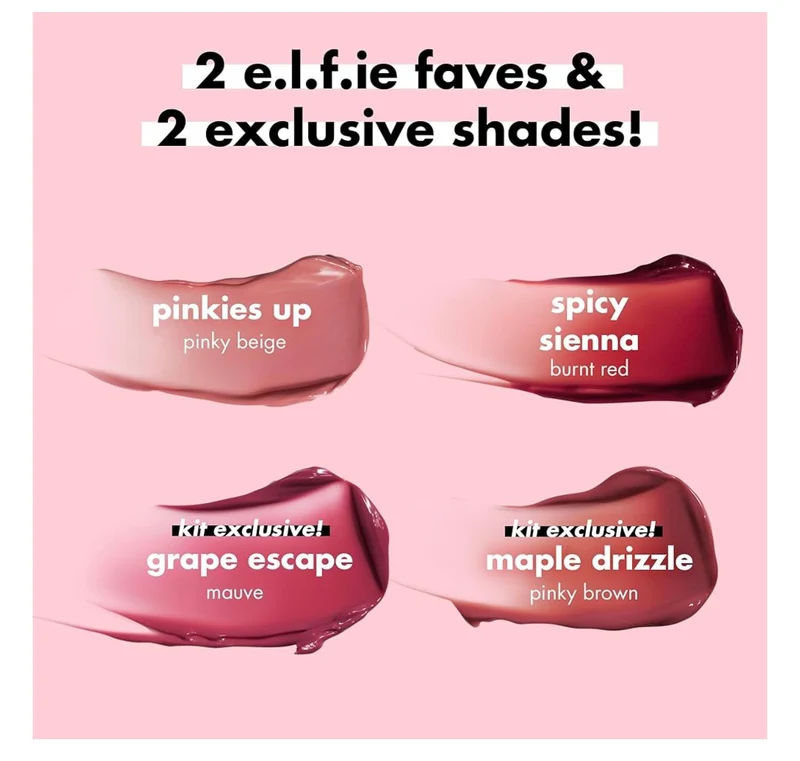 e.l.f. Glossy Lip Stain Shades 4 Days Kit, Long-Lasting Lip Stains For A Sheer Pop Of Color & Subtle Gloss Finish - Vegan & Cruelty-Free (4 Shades)