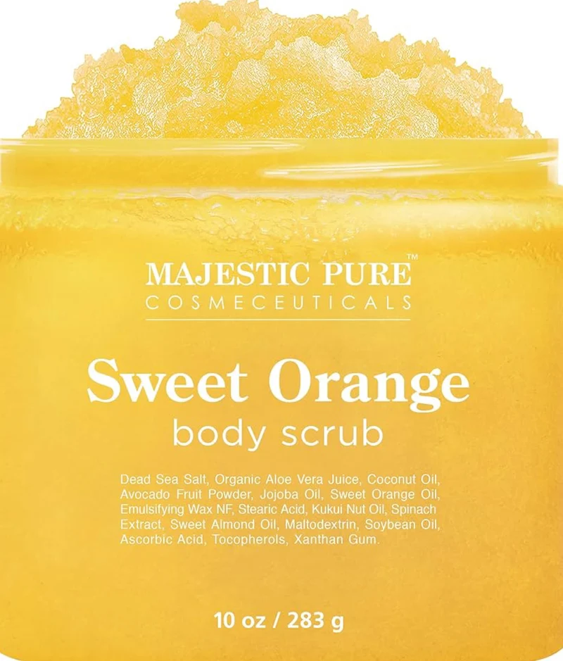 Pure Sweet Orange Body Scrub for All Natural Skin Care - Exfoliating Multi Purpose Body and Facial Scrub Moisturizes and Nourishes Face and Skin - (10 oz)