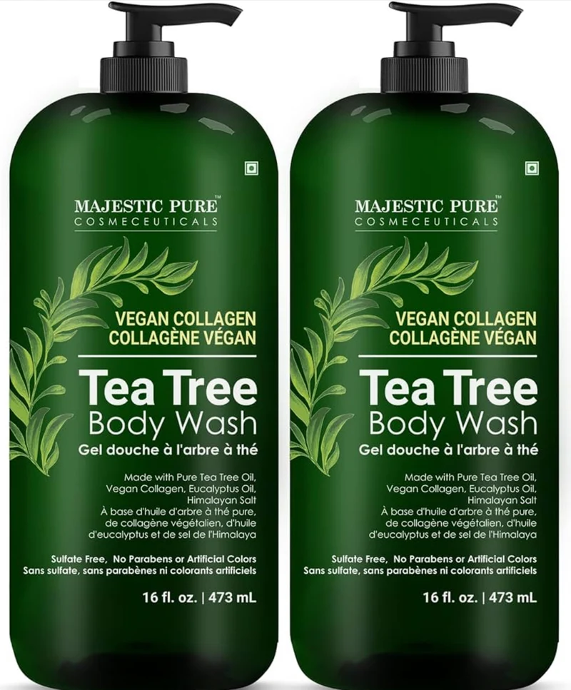 Pure Tea Tree Body Wash - Formulated to Combat Dry, Flaky Skin - Soothes, Nourishes and Moisturizes Irritated, Chapped, Problem Skin Areas - (Packaging may Vary) -16 fl. oz (Pack of 2)