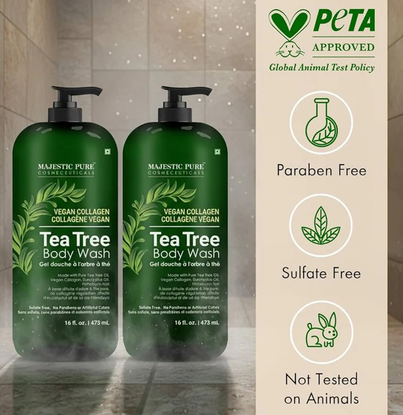 Pure Tea Tree Body Wash - Formulated to Combat Dry, Flaky Skin - Soothes, Nourishes and Moisturizes Irritated, Chapped, Problem Skin Areas - (Packaging may Vary) -16 fl. oz (Pack of 2)