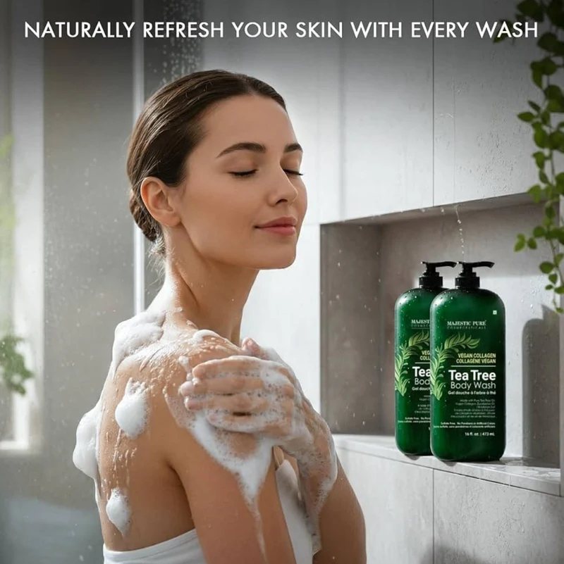 Pure Tea Tree Body Wash - Formulated to Combat Dry, Flaky Skin - Soothes, Nourishes and Moisturizes Irritated, Chapped, Problem Skin Areas - (Packaging may Vary) -16 fl. oz (Pack of 2)