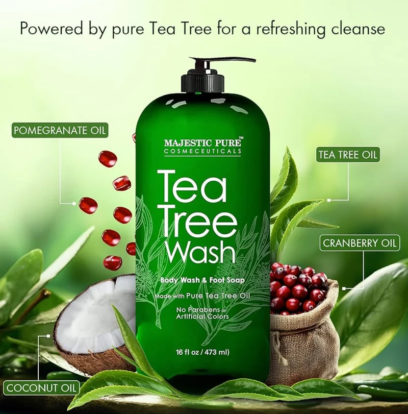 Pure Tea Tree Body Wash - Formulated to Combat Dry, Flaky Skin - Soothes, Nourishes and Moisturizes Irritated, Chapped, Problem Skin Areas - (Packaging may Vary) -16 fl. oz.