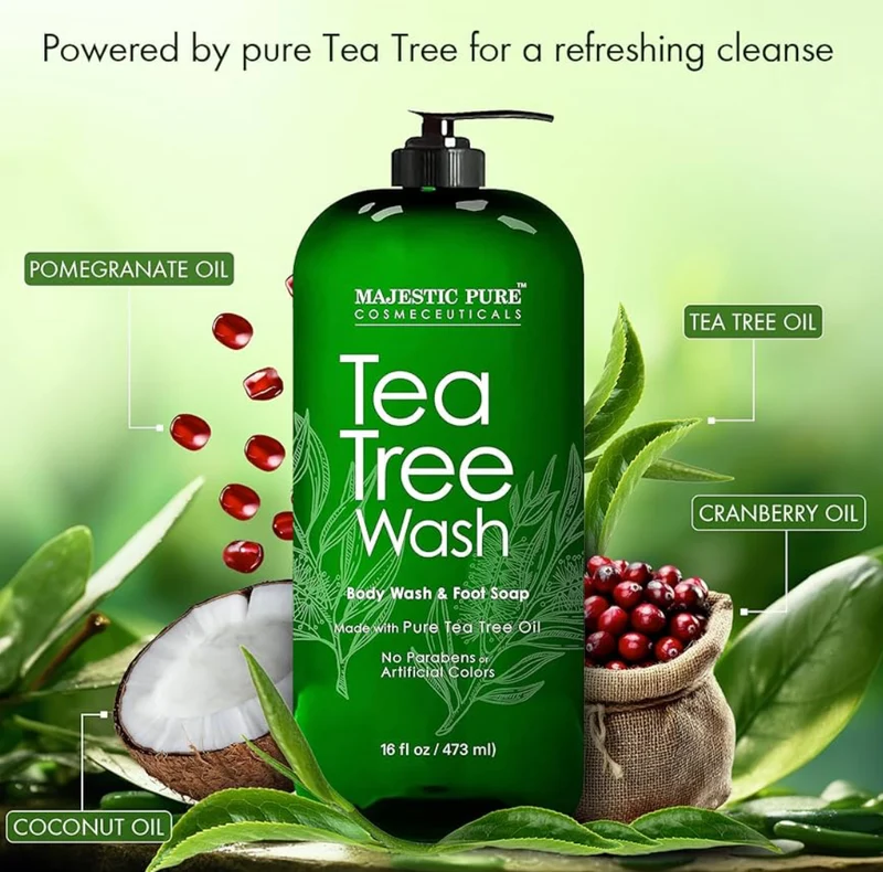 Pure Tea Tree Body Wash - Formulated to Combat Dry, Flaky Skin - Soothes, Nourishes and Moisturizes Irritated, Chapped, Problem Skin Areas - (Packaging may Vary) -16 fl. oz.