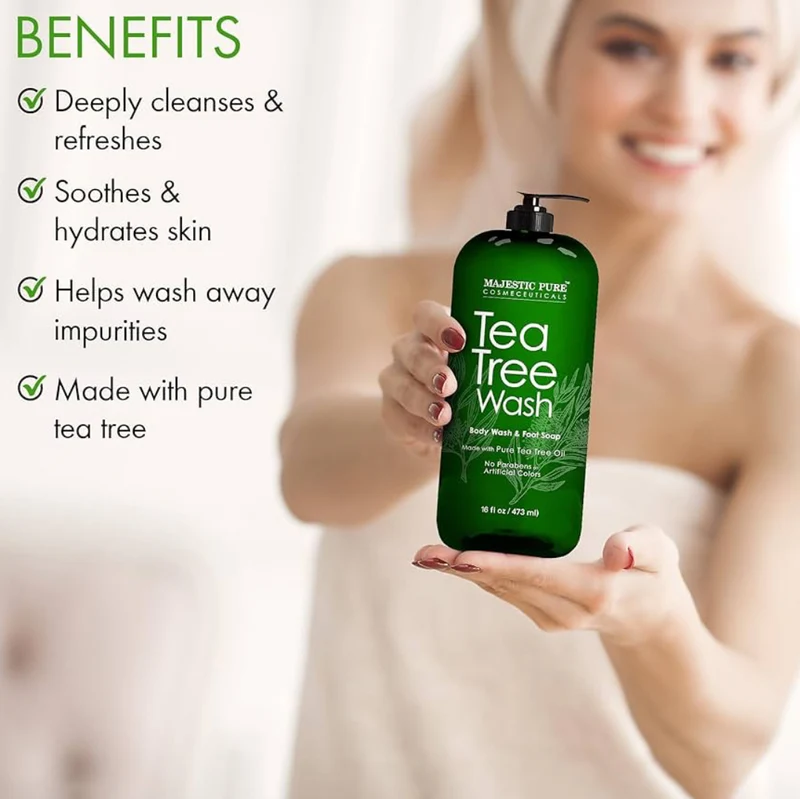 Pure Tea Tree Body Wash - Formulated to Combat Dry, Flaky Skin - Soothes, Nourishes and Moisturizes Irritated, Chapped, Problem Skin Areas - (Packaging may Vary) -16 fl. oz.