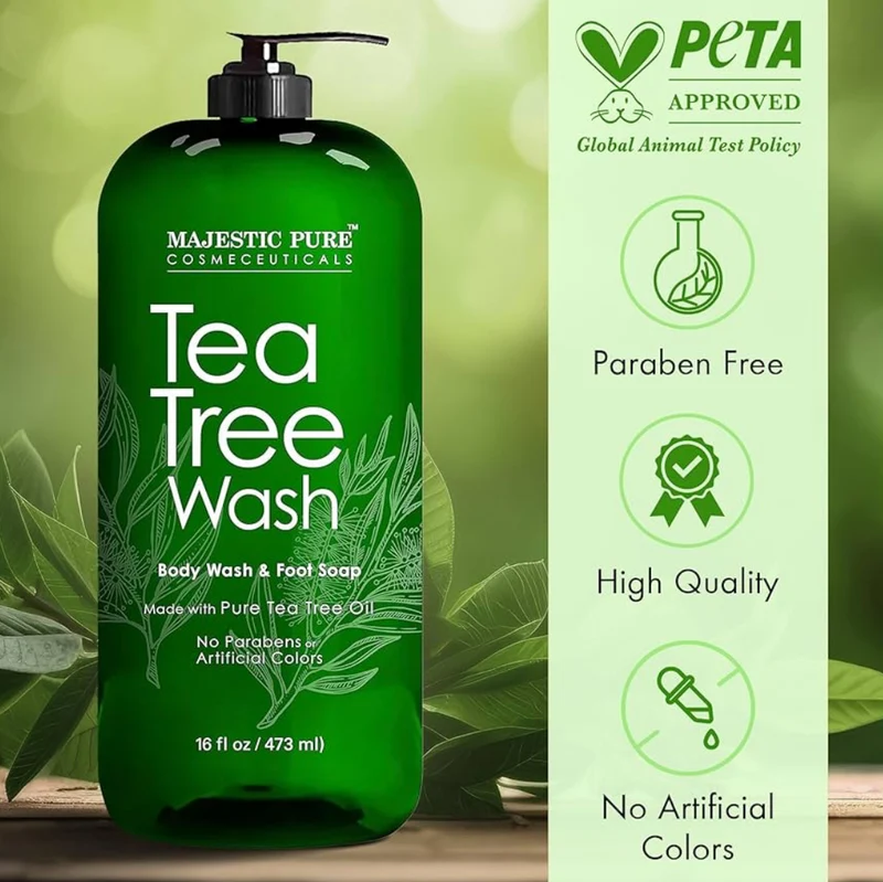 Pure Tea Tree Body Wash - Formulated to Combat Dry, Flaky Skin - Soothes, Nourishes and Moisturizes Irritated, Chapped, Problem Skin Areas - (Packaging may Vary) -16 fl. oz.