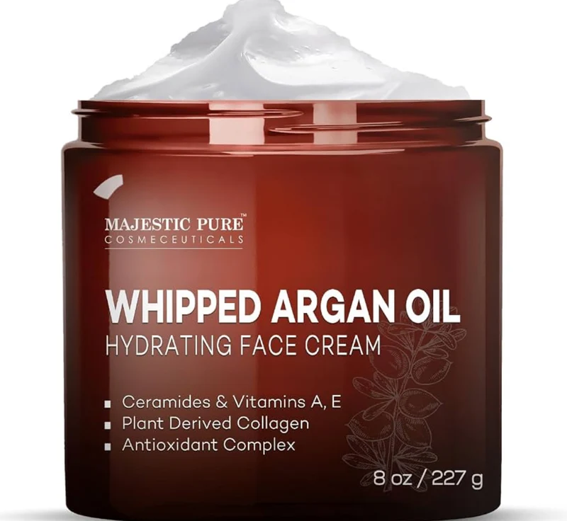 Pure Whipped Argan Oil Moisturizer Face Cream for Women & Men - With Vitamin E A, Collagen & Ceramides - Hydrates Dry Skin, Oily Skin, Reduces Appearance of Fine Lines – (8oz)