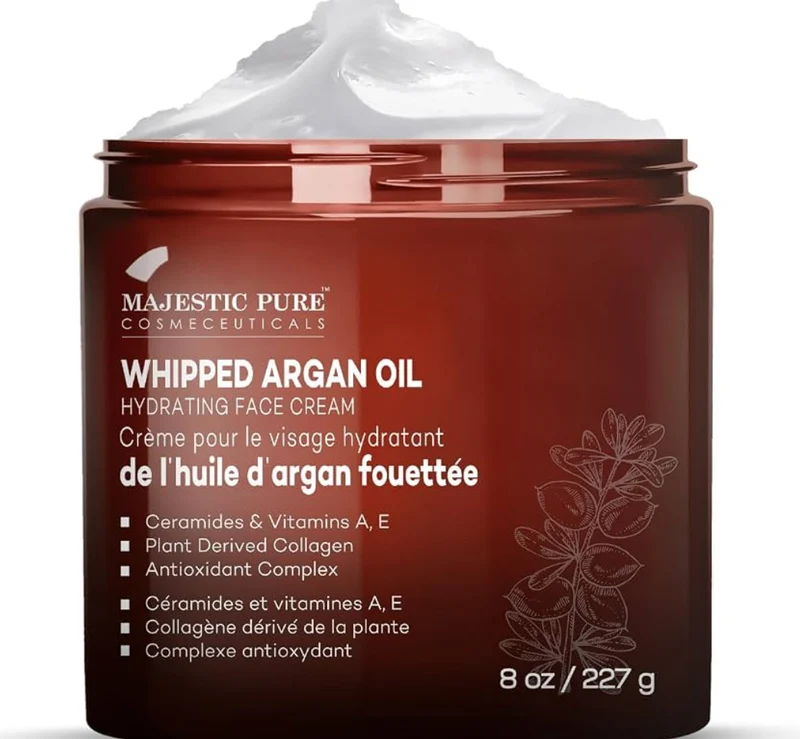 Pure Whipped Argan Oil Moisturizer Face Cream for Women & Men - With Vitamin E A, Collagen & Ceramides - Hydrates Dry Skin, Oily Skin, Reduces Appearance of Fine Lines – (8oz)