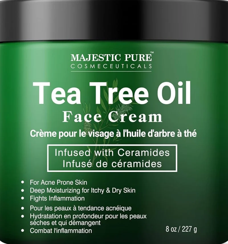 Pure Tea Tree Oil Face Cream | Cream for Dry & Itchy Skin, Acne, Scar, Day & Night Moisturizer Face Cream for Women & Men - (8 Oz)