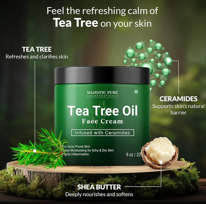 Pure Tea Tree Oil Face Cream | Cream for Dry & Itchy Skin, Acne, Scar, Day & Night Moisturizer Face Cream for Women & Men - (8 Oz)