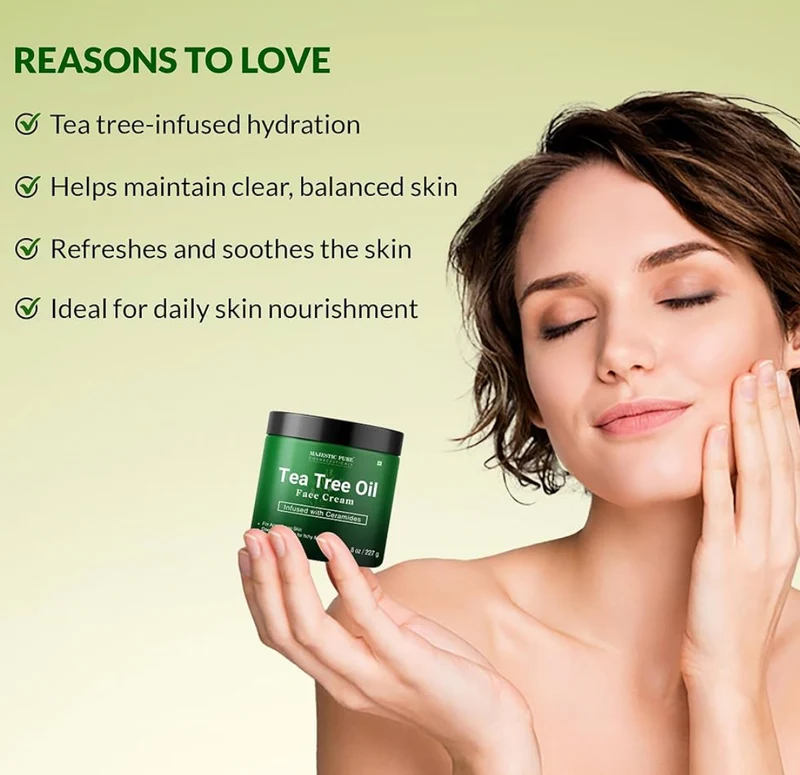 Pure Tea Tree Oil Face Cream | Cream for Dry & Itchy Skin, Acne, Scar, Day & Night Moisturizer Face Cream for Women & Men - (8 Oz)