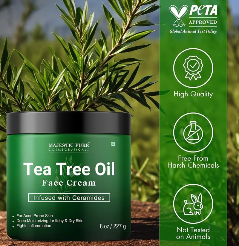 Pure Tea Tree Oil Face Cream | Cream for Dry & Itchy Skin, Acne, Scar, Day & Night Moisturizer Face Cream for Women & Men - (8 Oz)