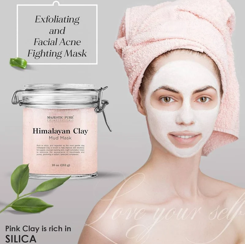 Pure Himalayan Clay Mud Mask for Face and Body Exfoliating and Facial Acne Fighting Mask - Reduces Appearance of Pores (10 oz)