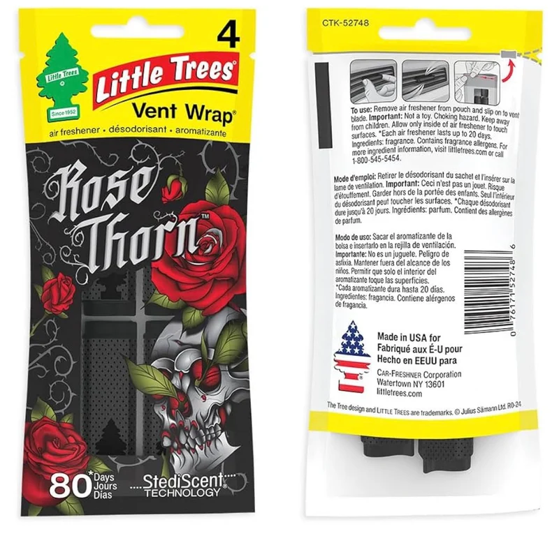 LITTLE TREES Car Air Freshener | Vent Wrap Provides Long Lasting Scent, Invisibly Fresh- (Rose Thorn)