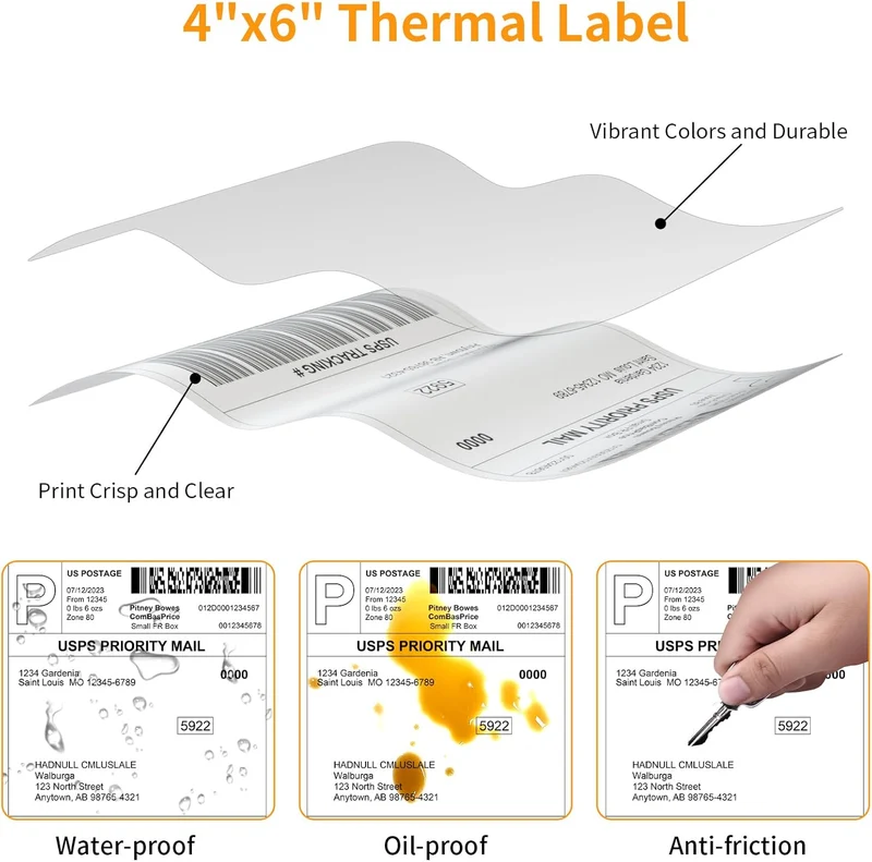 4x6" Shipping Labels Thermal Printer Stickers - (250 Sheets)