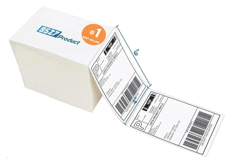 Fanfold 4 x 6" Direct Thermal Labels White Perforated Shipping Labels, 500pcs - 1 Stack