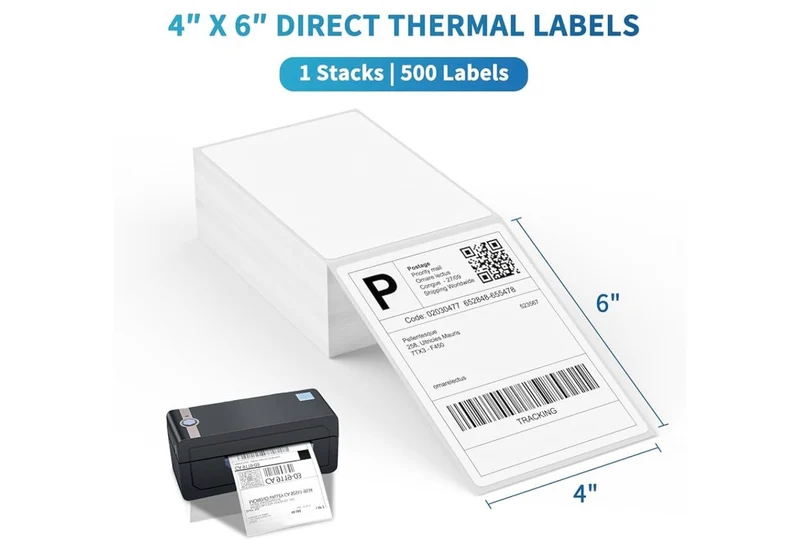 Fanfold 4 x 6" Direct Thermal Labels White Perforated Shipping Labels, 500pcs - 1 Stack