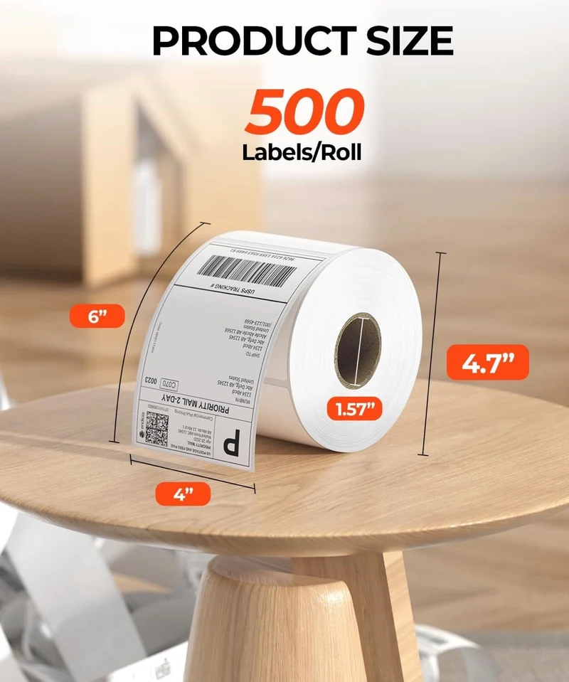 Thermal Shipping Labels, 4x6” for Thermal Printer, 1000 Sheets- (2 Rolls) - Commercial Grade