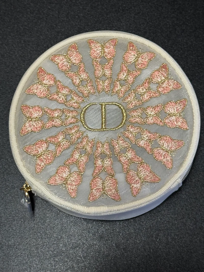 Dior Butterfly Embroidered Round Pouch Bag Charm w/ Lipstick