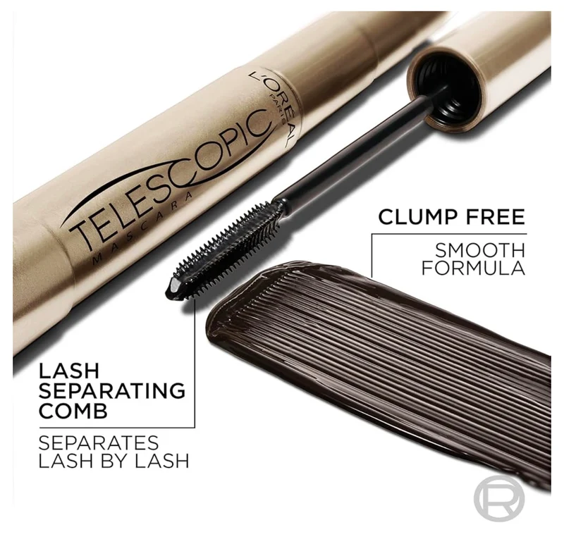 L’Oreal Paris Makeup Original Telescopic Mascara, Separating Mascara Volume and Length Formula, Washable - (Black Brown) 0.27 Fl Oz., 1 Count