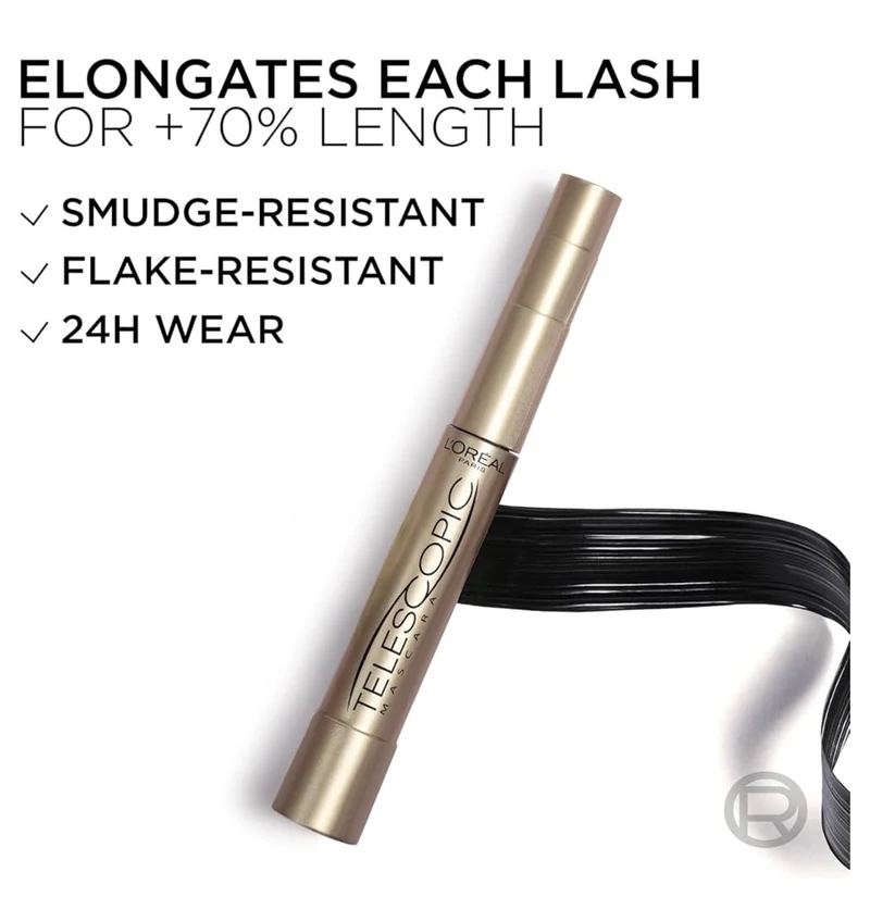 L’Oreal Paris Makeup Original Telescopic Mascara, Separating Mascara Volume and Length Formula, Washable - (Black Brown) 0.27 Fl Oz., 1 Count