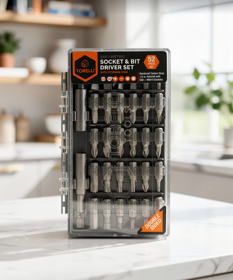 Torelli 52 Piece Socket & Bit Driver Set SAE Metric Toolkit