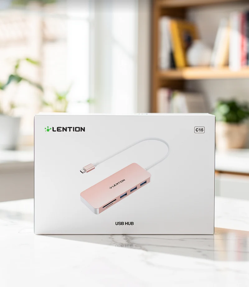 LENTION Pink USB-C Hub 4-Port Multi USB Adapter