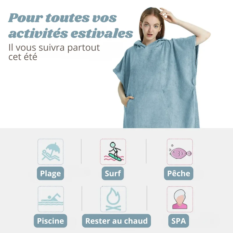 Poncho Serviette Microfibre à Séchage Rapide & Capuche
