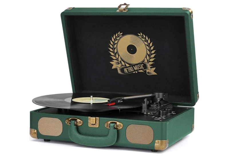 Vinyl Record Player Bluetooth Turntable 3-Speed Suitcase Portable Vintage Belt-Driven Record Player with Built-in Speakers RCA Line Out AUX - (Dark Hunter Green)