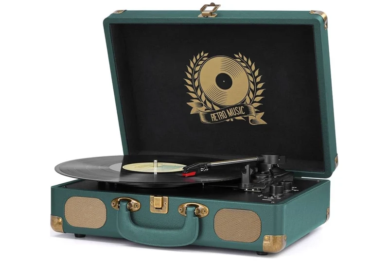 Vinyl Record Player Bluetooth Turntable 3-Speed Suitcase Portable Vintage Belt-Driven Record Player w/ Built-in Speakers RCA Line Out AUX - (Hunter Green)