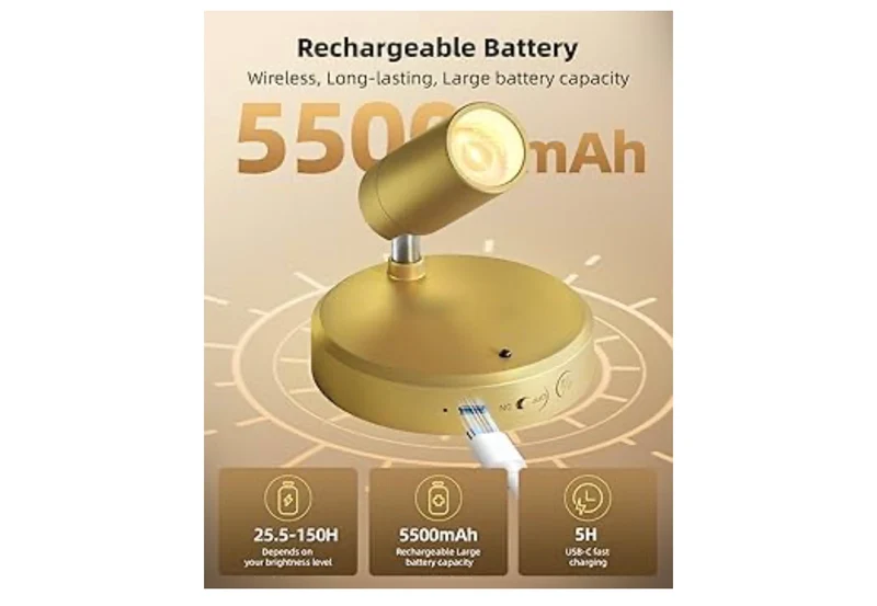 LED Spotlight Indoor, 5500mAh Rechargeable Battery-Powered Picture Lights, Wireless Mini Art Accent Spot Lights with Remote,(4PK -Gold)