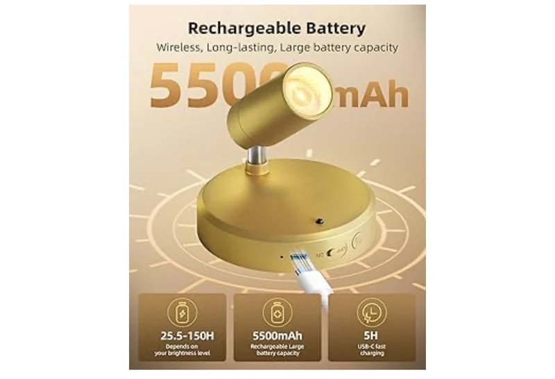 LED Spotlight Indoor, 5500mAh Rechargeable Battery-Powered Uplights Indoor, Wireless Mini Art Accent Spot Lights with Remote (2PK - Gold)