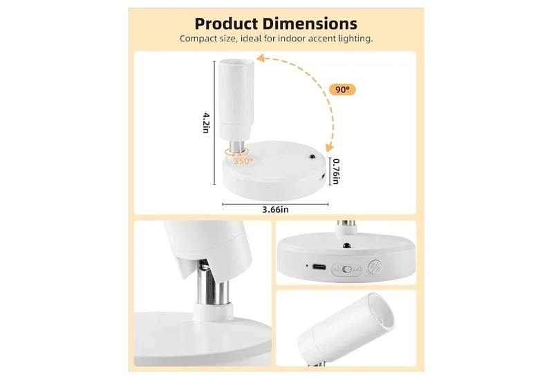 Spot Lights Indoor, 5500mAh Rechargeable Picture Lights w/ Remote, Wireless Mini Art Accent Spotlights with Timer & Dimmable Uplights Indoor for Plants, Display (2pk - White)
