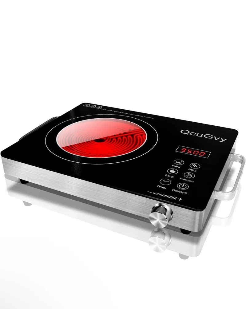 14" Portable Infrared Burner 3500 Electric Burner w/ 3 Hours Timer-Electric Hot Plate Touch Control Panel Adjustable Heating Power - (Black)