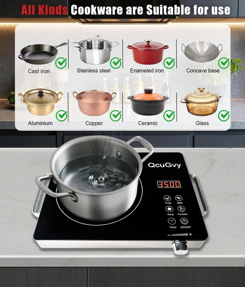14" Portable Infrared Burner 3500 Electric Burner w/ 3 Hours Timer-Electric Hot Plate Touch Control Panel Adjustable Heating Power - (Black)