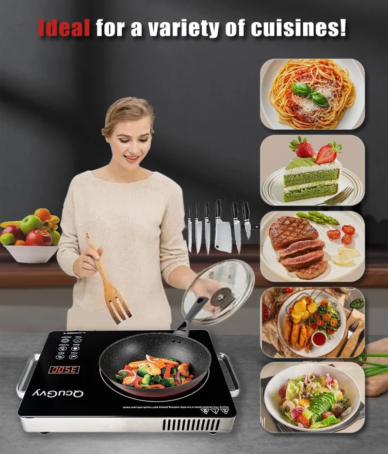14" Portable Infrared Burner 3500 Electric Burner w/ 3 Hours Timer-Electric Hot Plate Touch Control Panel Adjustable Heating Power - (Black)