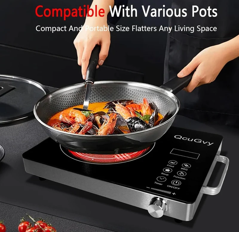 14" Portable Infrared Burner 3500 Electric Burner w/ 3 Hours Timer-Electric Hot Plate Touch Control Panel Adjustable Heating Power - (Black)