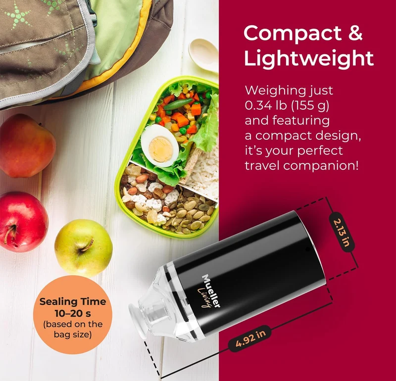 Cordless Portable Food Vacuum Sealer Seals up to 60 bags, Automatic Shut Off and includes 4 Starter Bags (Pack of 4)