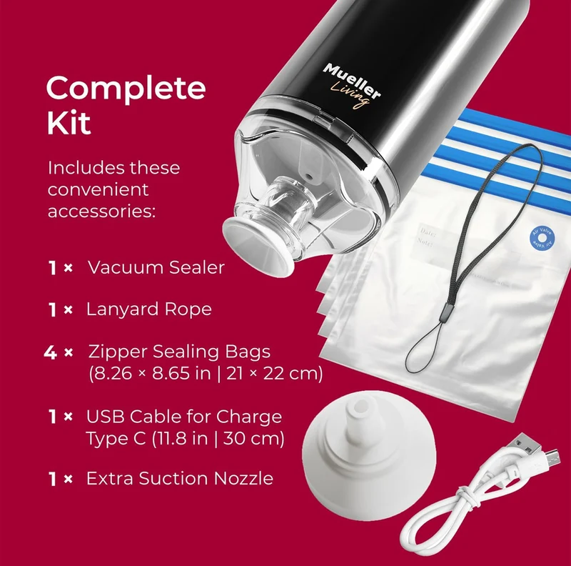 Cordless Portable Food Vacuum Sealer Seals up to 60 bags, Automatic Shut Off and includes : 4 Starter Bags