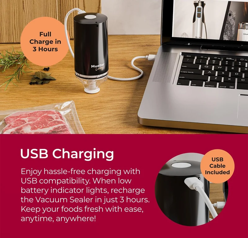 Cordless Portable Food Vacuum Sealer Seals up to 60 bags, Automatic Shut Off and includes : 4 Starter Bags