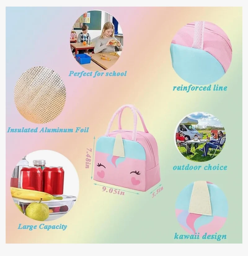 Bundle Girls Backpack School Backpack For Kids Children w/ Lunch Bag and Pencil Case (rabbit-blue)