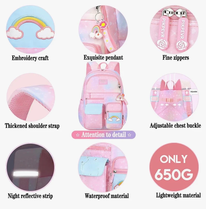 Rainbow Backpack For Girls Kids, Cute Student School Backpack With Pen Bag, Laptop Travel Bag (Blue)
